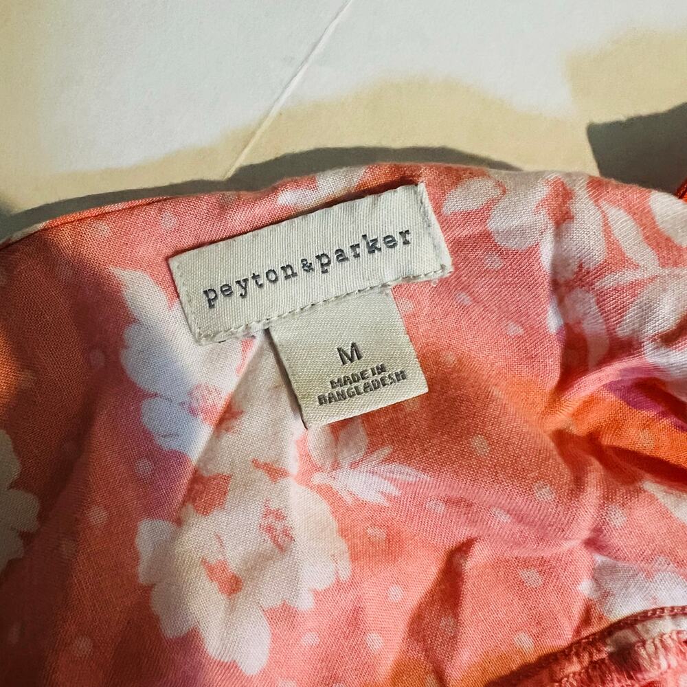 Peyton & Parker Floral Short Sleeve Button Front Midi Dress Size M Medium Coral - Picture 3 of 7